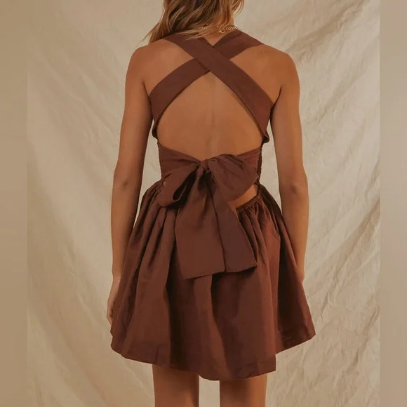 Peppermayo - Linen Mini Dress - Choc Brown - Picture 7 of 10